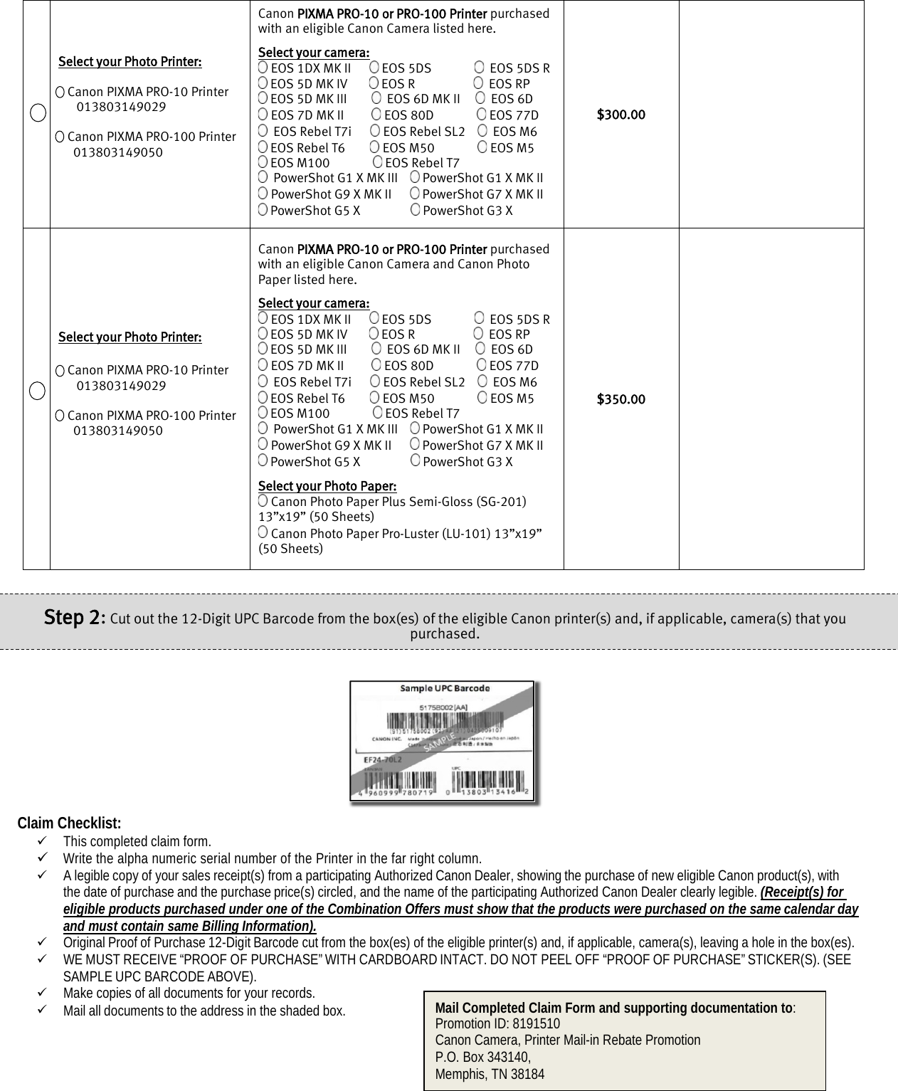 Page 2 of 3 - Canon PIXMA Pro Printer Mail-in-Rebate IJP Camera MIR Claim Form Mar Apr 2019
