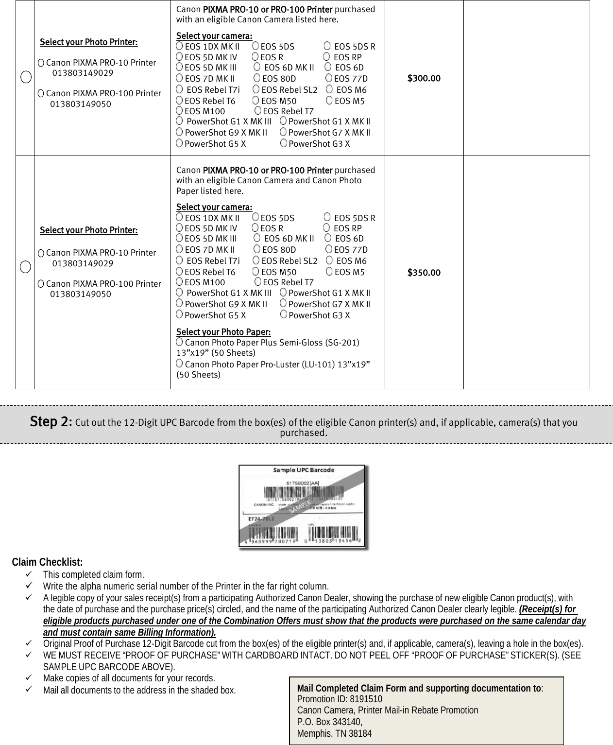 Page 2 of 3 - Canon  PIXMA Pro Printer Mail-in-Rebate IJP Camera MIR Claim Form Mar Apr 2019