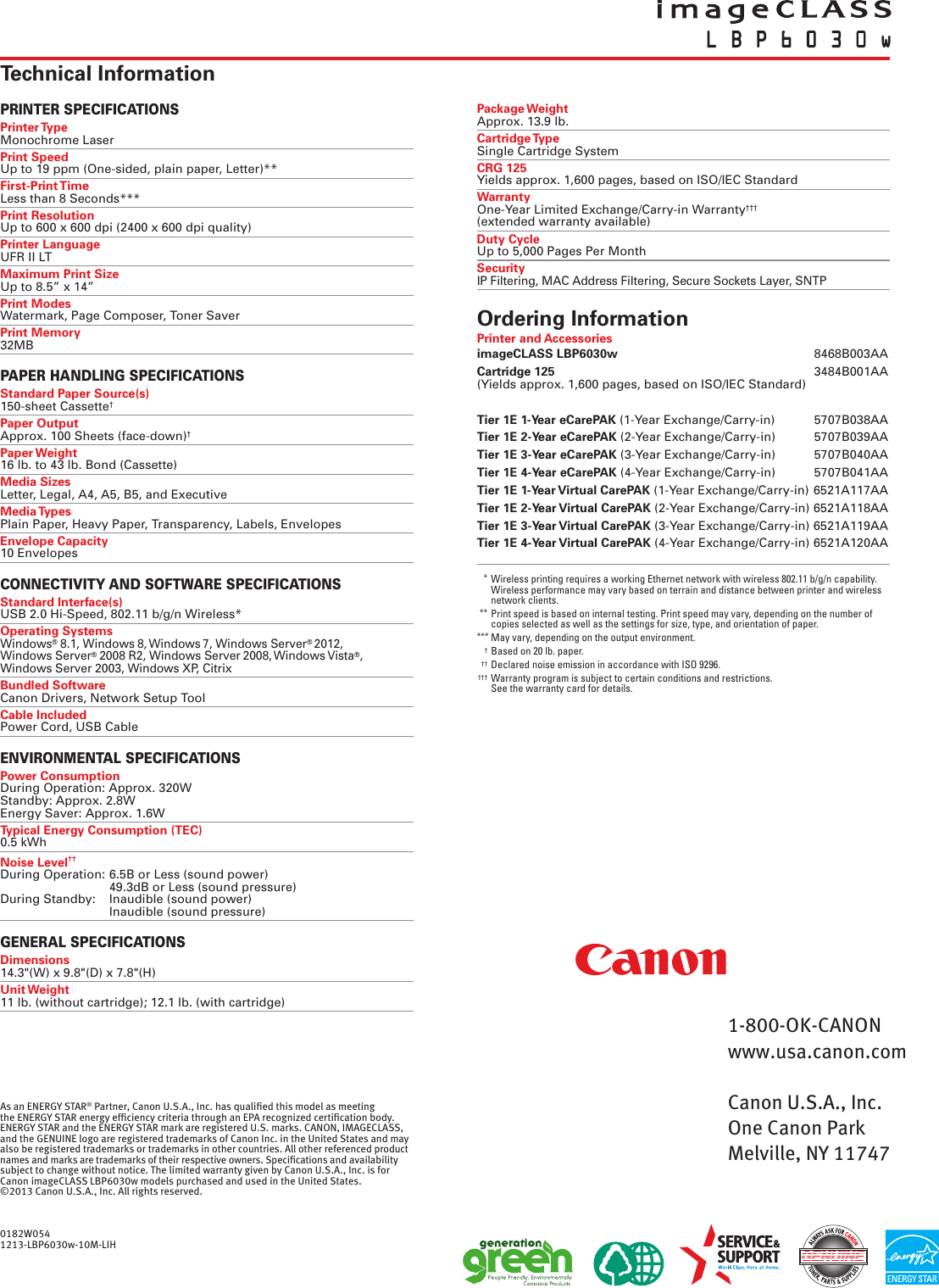 Page 2 of 2 - Canon Canon-Imageclass-Lbp6030W-Specification-Sheet-  Canon-imageclass-lbp6030w-specification-sheet