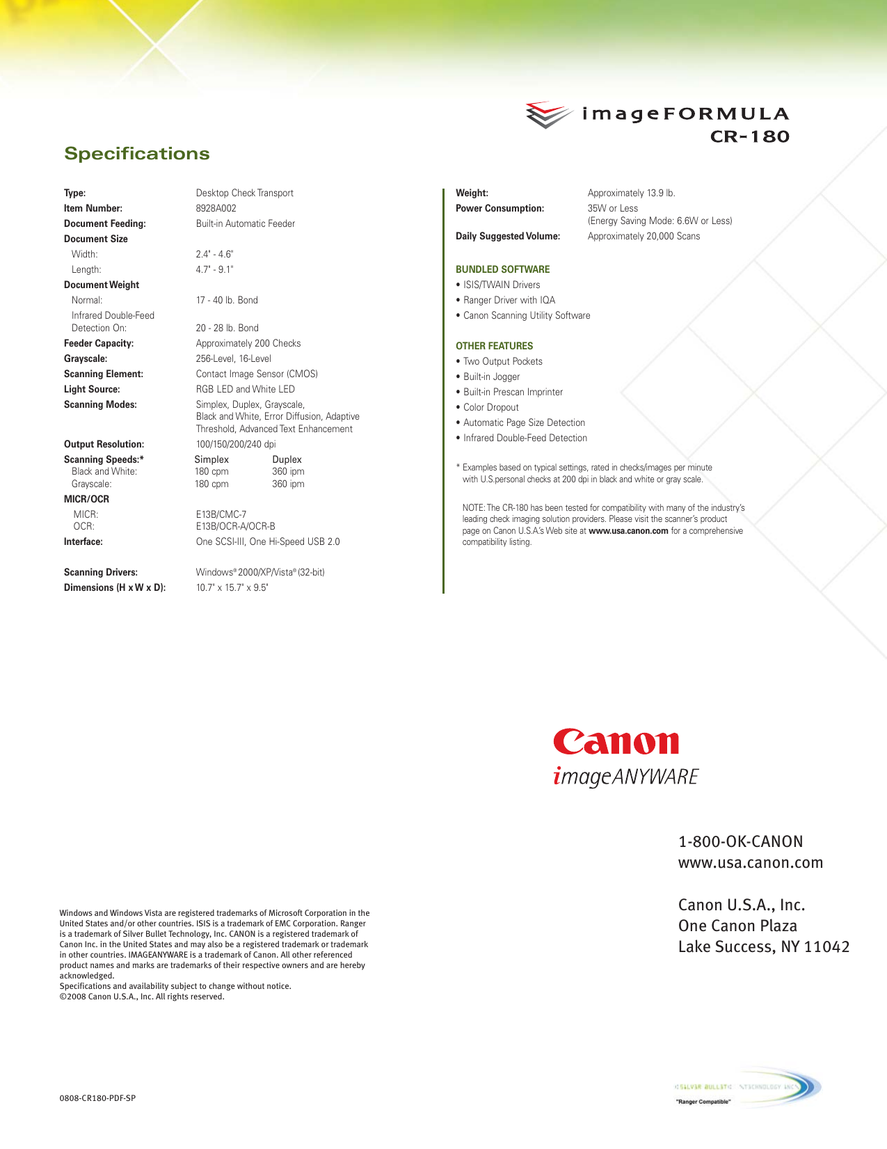 Page 4 of 4 - Canon Canon-Imageformula-Cr-180-Check-Transport-Brochure- IFCR-180Brochure  Canon-imageformula-cr-180-check-transport-brochure