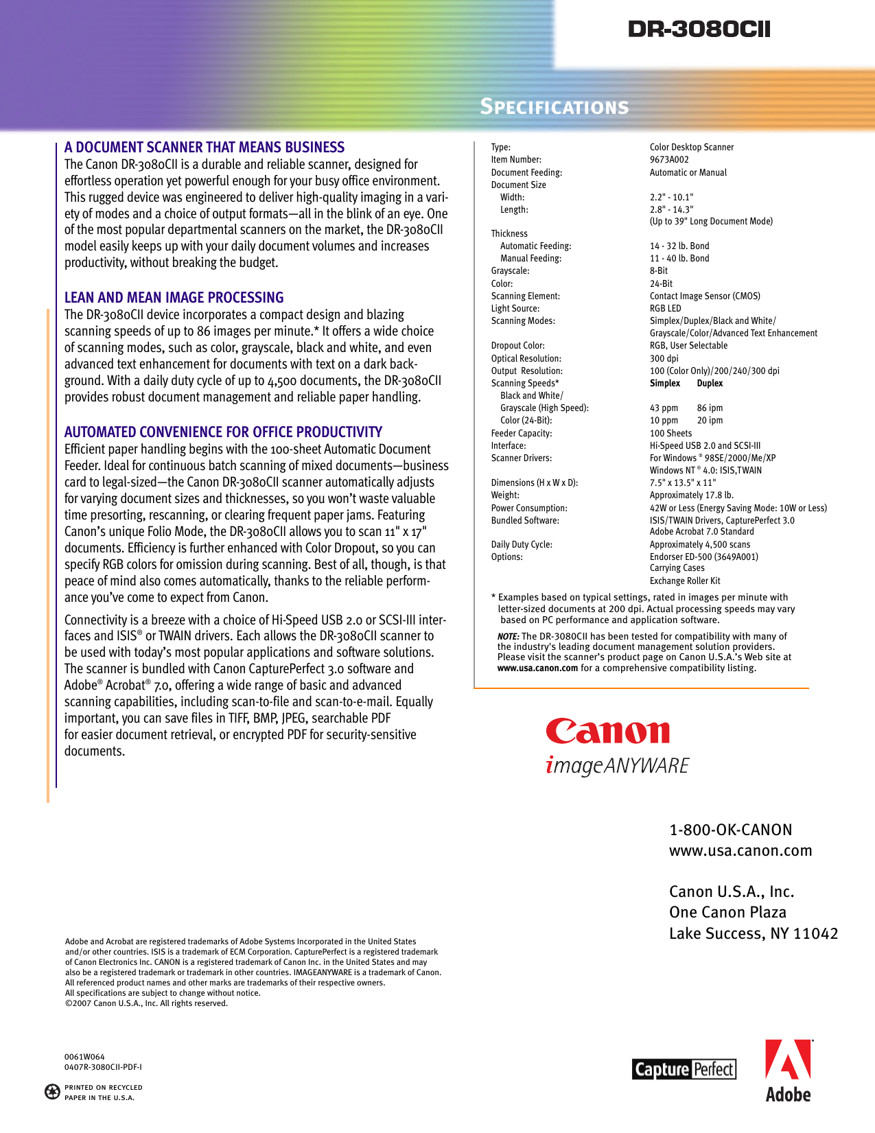 Page 2 of 2 - Canon Canon-Imageformula-Dr-3080Cii-Color--Scanner-Brochure-  Canon-imageformula-dr-3080cii-color--scanner-brochure