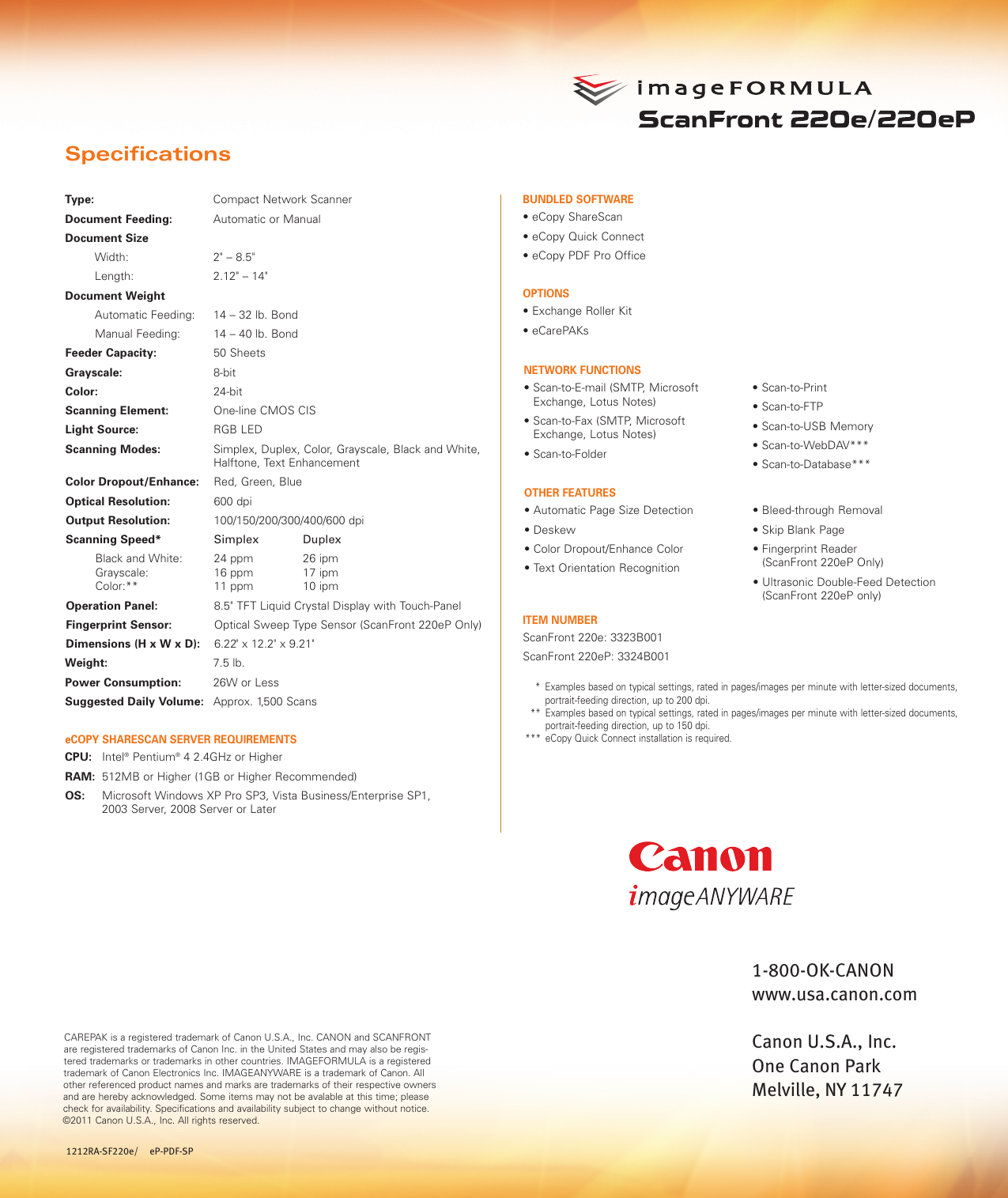 Page 6 of 6 - Canon Canon-Imageformula-Scanfront-220E-Read-Only-Brochure-  Canon-imageformula-scanfront-220e-read-only-brochure