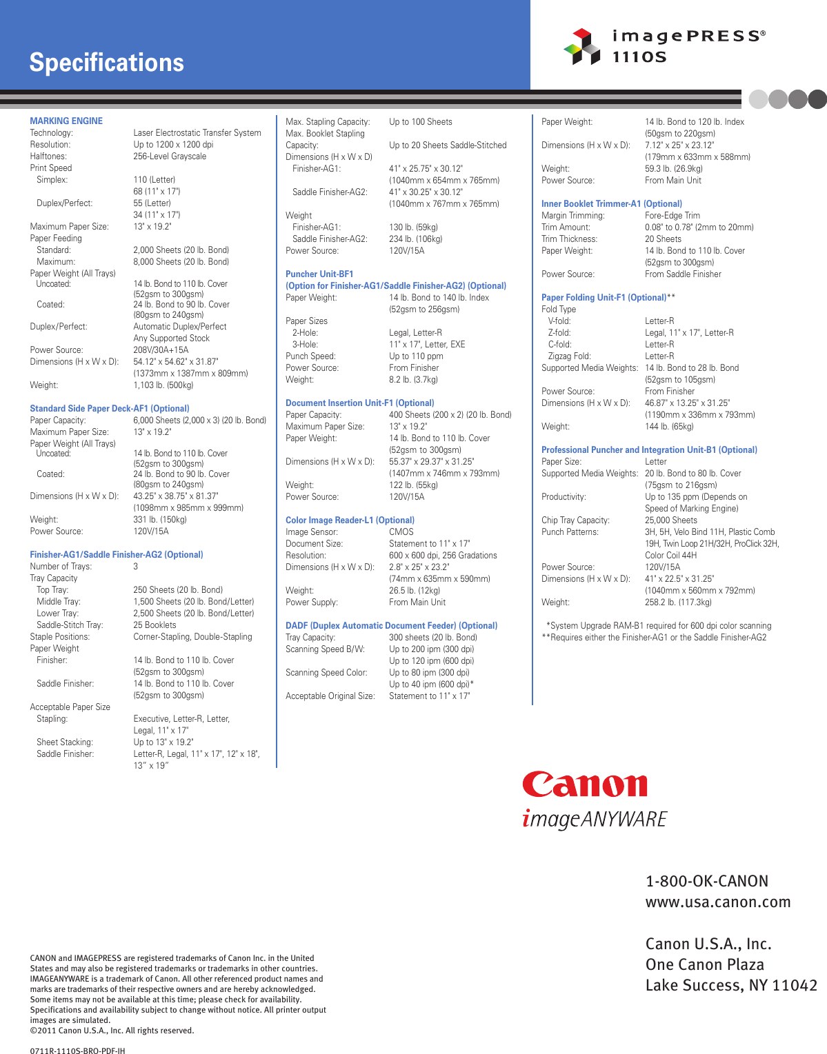 Page 8 of 8 - Canon Canon-Imagepress-1110S-Read-Only-Brochure-  Canon-imagepress-1110s-read-only-brochure