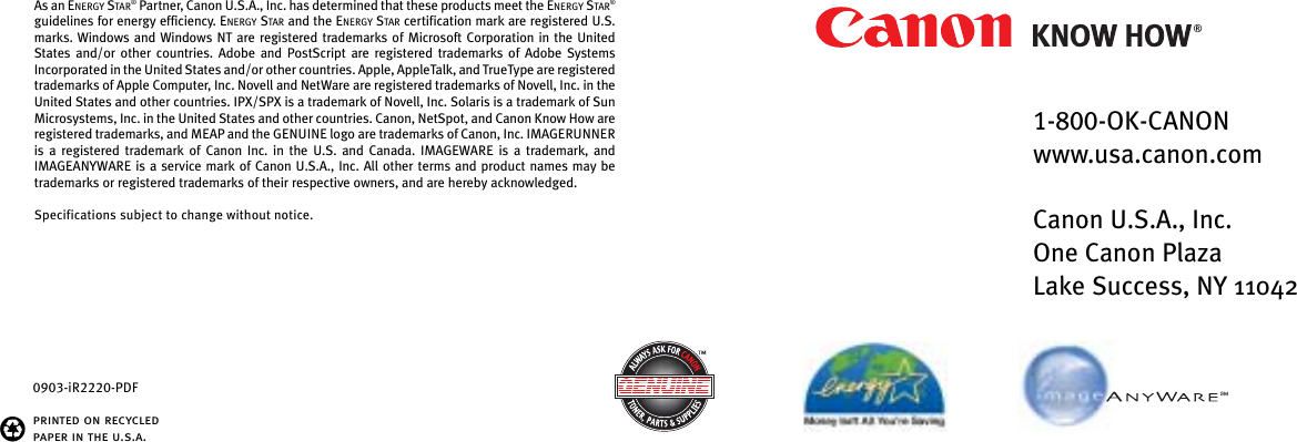 Page 4 of 4 - Canon Canon-Imagerunner-2220I-Specification-Sheet- IR 2220 Spec Sheet PDF.mech  Canon-imagerunner-2220i-specification-sheet