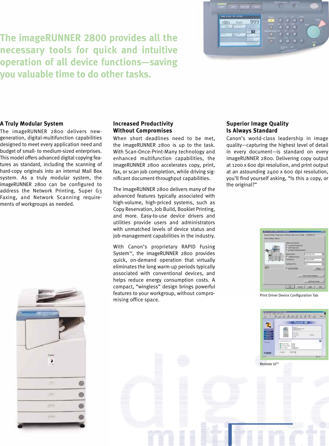 Page 3 of 8 - Canon Canon-Imagerunner-2800-Users-Manual- IR2800 Brochure P2  Canon-imagerunner-2800-users-manual