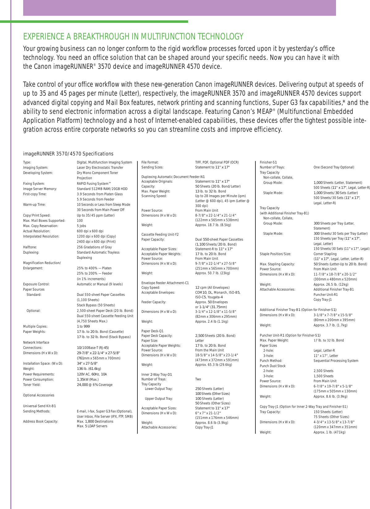 Canon Imagerunner 3570 Specification Sheet