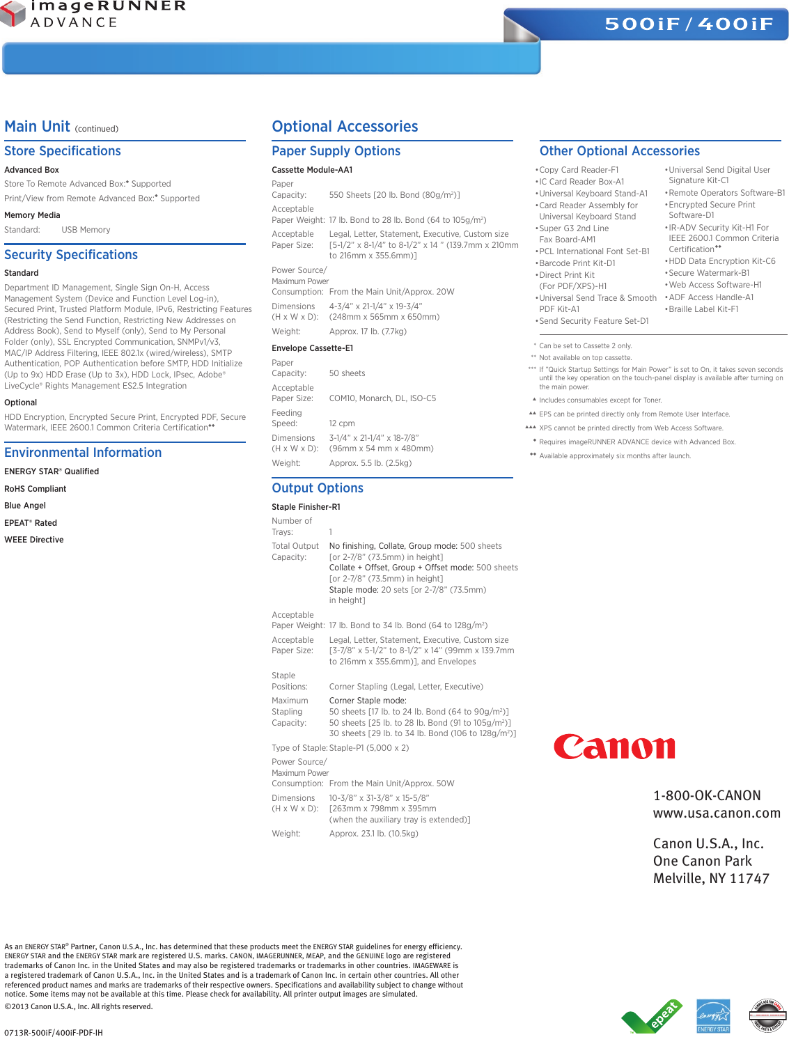 Page 3 of 3 - Canon Canon-Imagerunner-Advance-400If-Specification-Sheet- IRA500-400if Specs Update 0713  Canon-imagerunner-advance-400if-specification-sheet