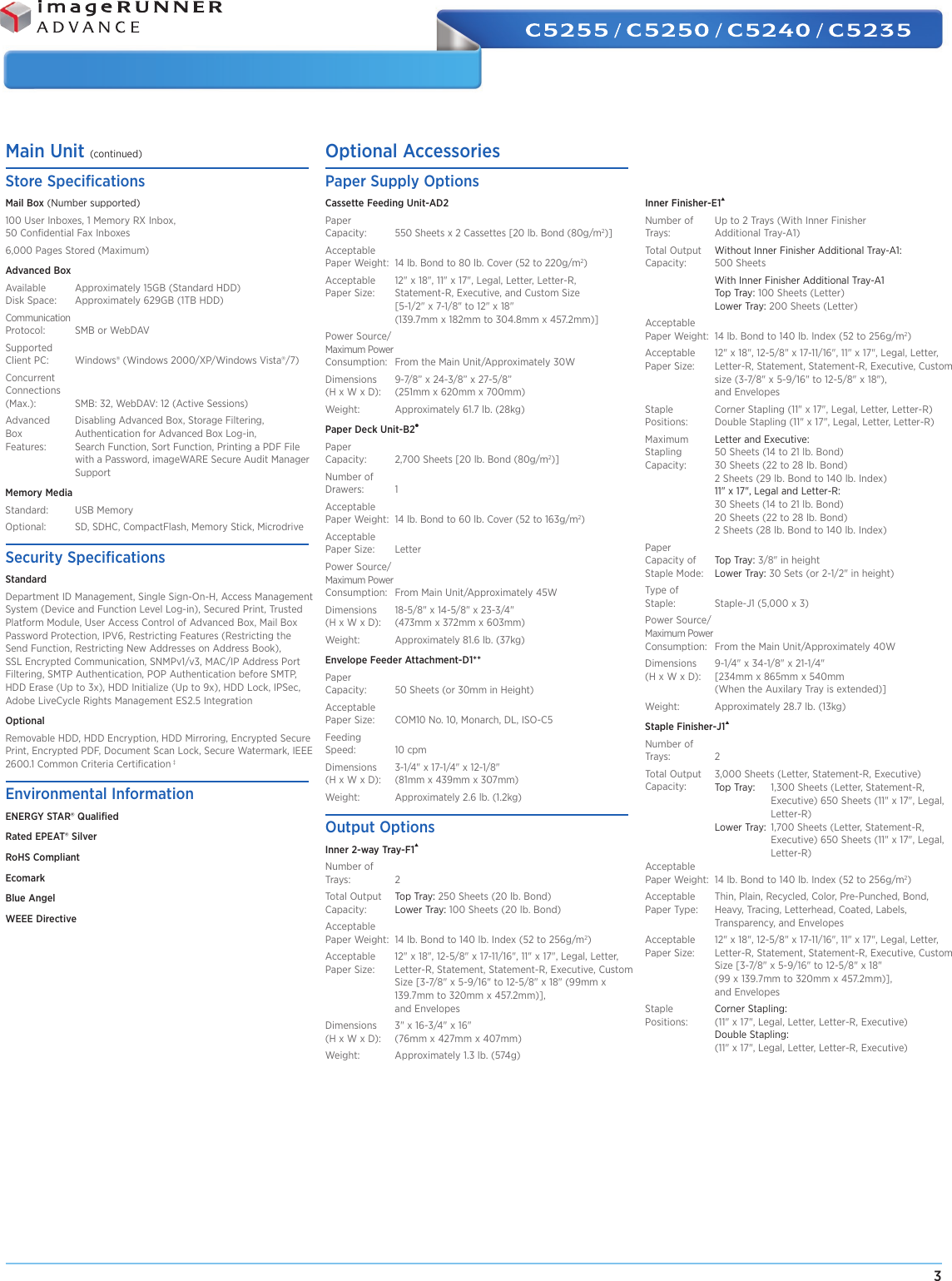 Page 3 of 4 - Canon Canon-Imagerunner-Advance-C5235-Specification-Sheet-  Canon-imagerunner-advance-c5235-specification-sheet