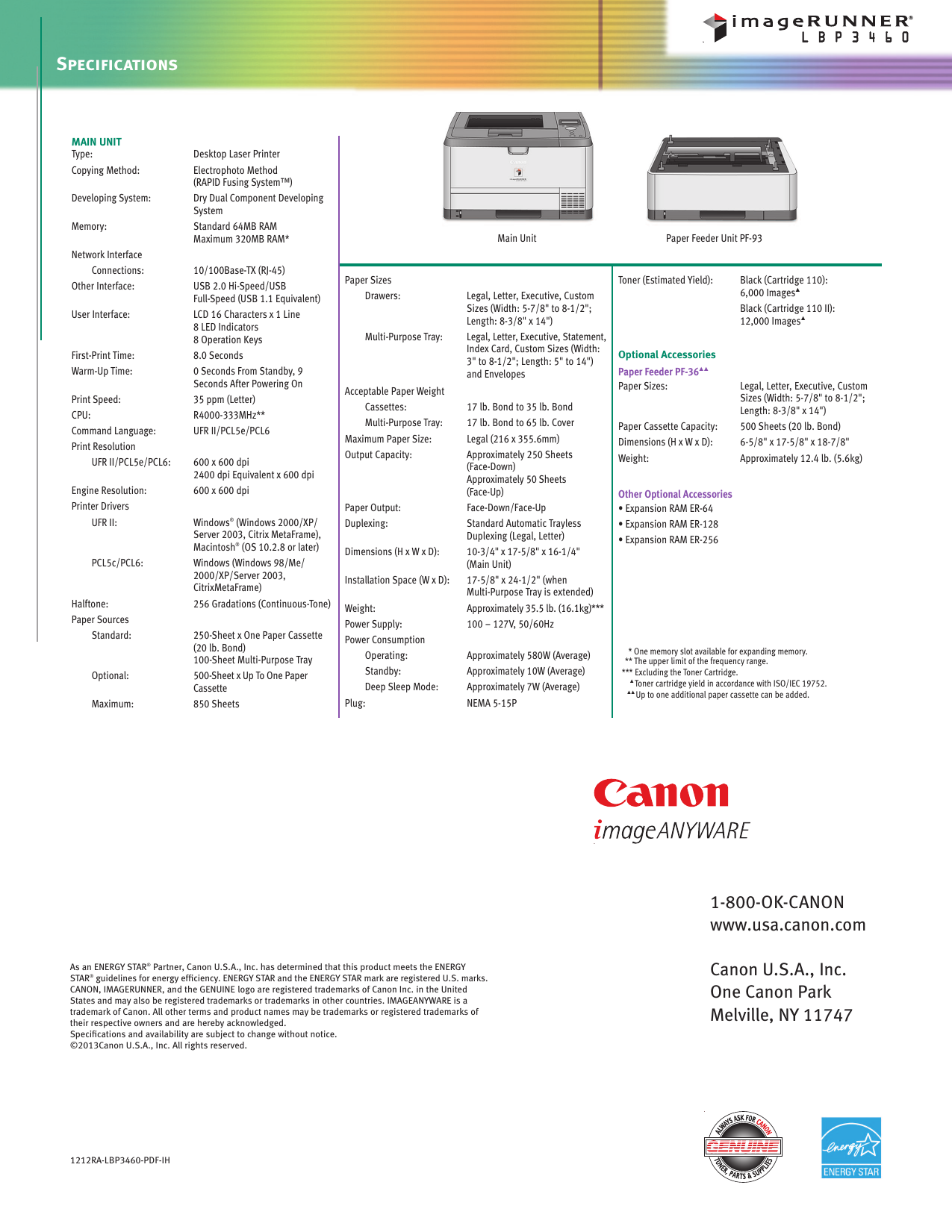 Page 2 of 2 - Canon Canon-Imagerunner-Lbp3460-Specification-Sheet- Ayout 1  Canon-imagerunner-lbp3460-specification-sheet