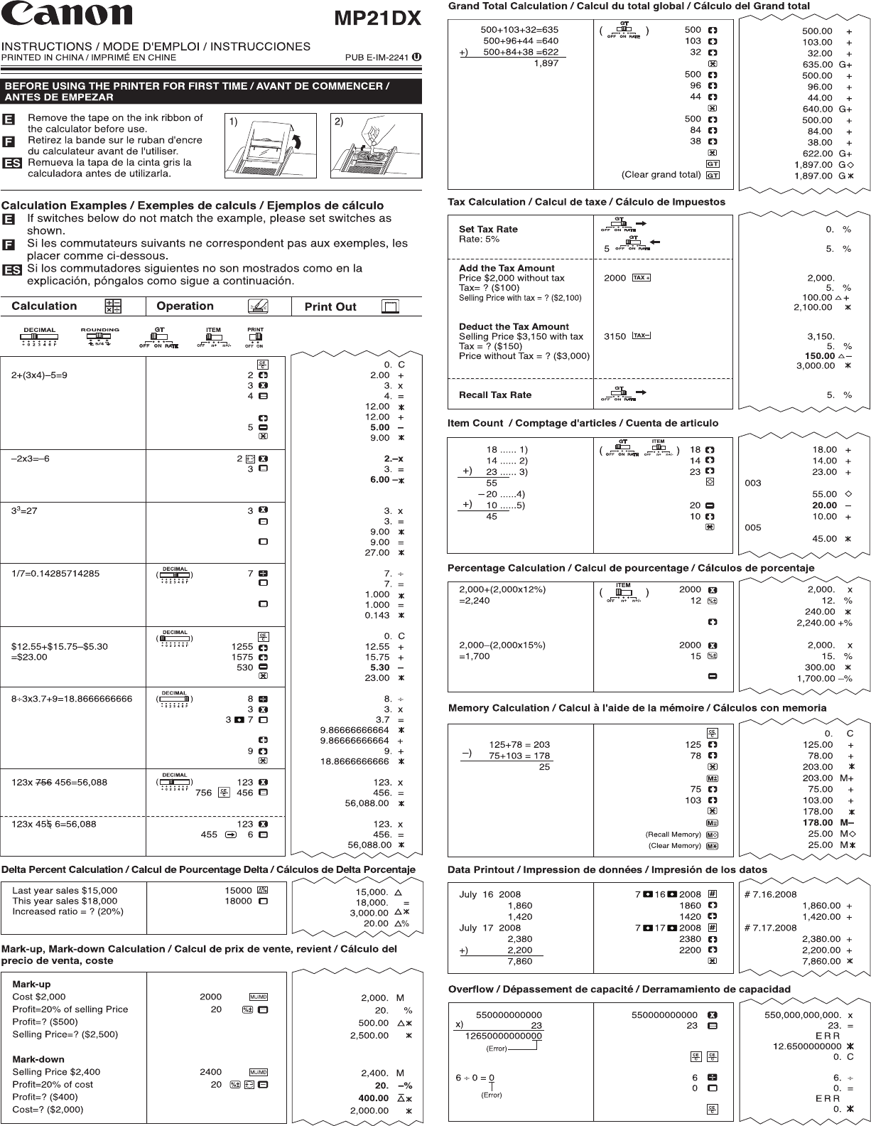 Page 1 of 4 - Canon Canon-Mp21Dx-Owner-S-Manual