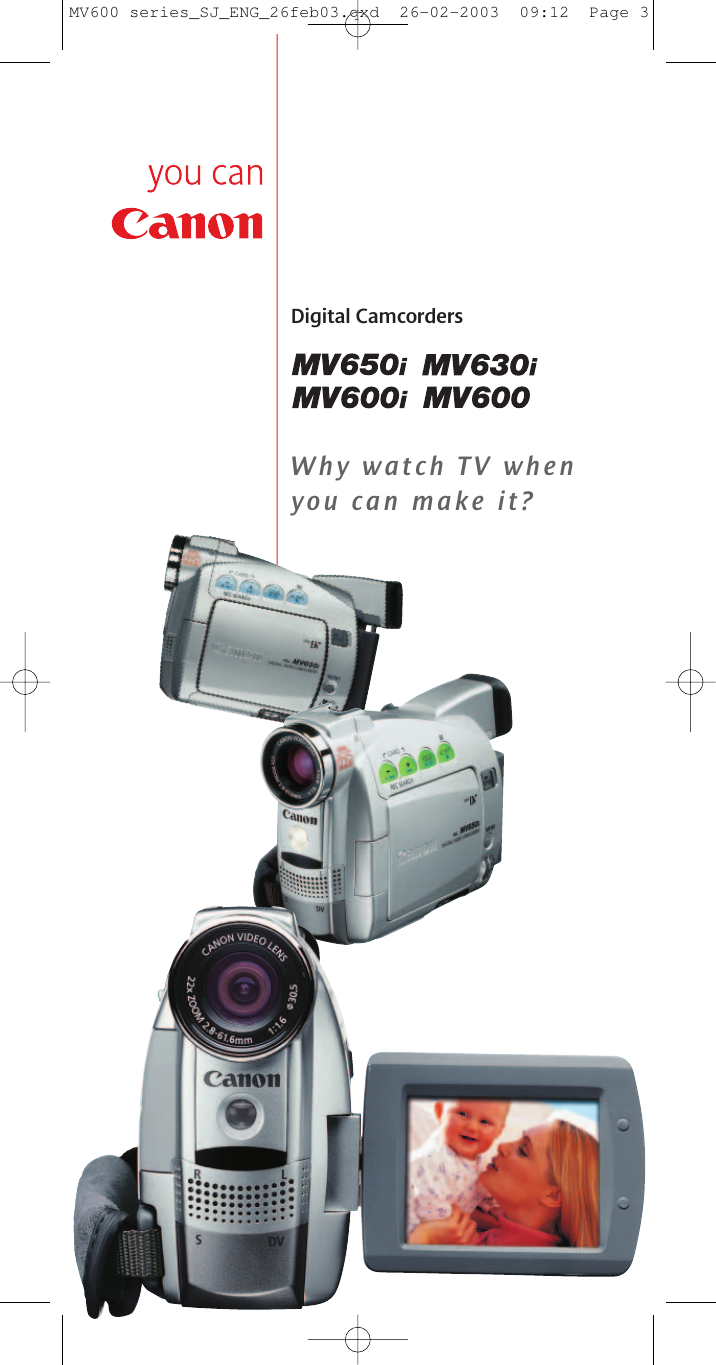 Page 1 of 8 - Canon Canon-Mv600-Users-Manual- MV600 Series_SJ_ENG_26feb03  Canon-mv600-users-manual