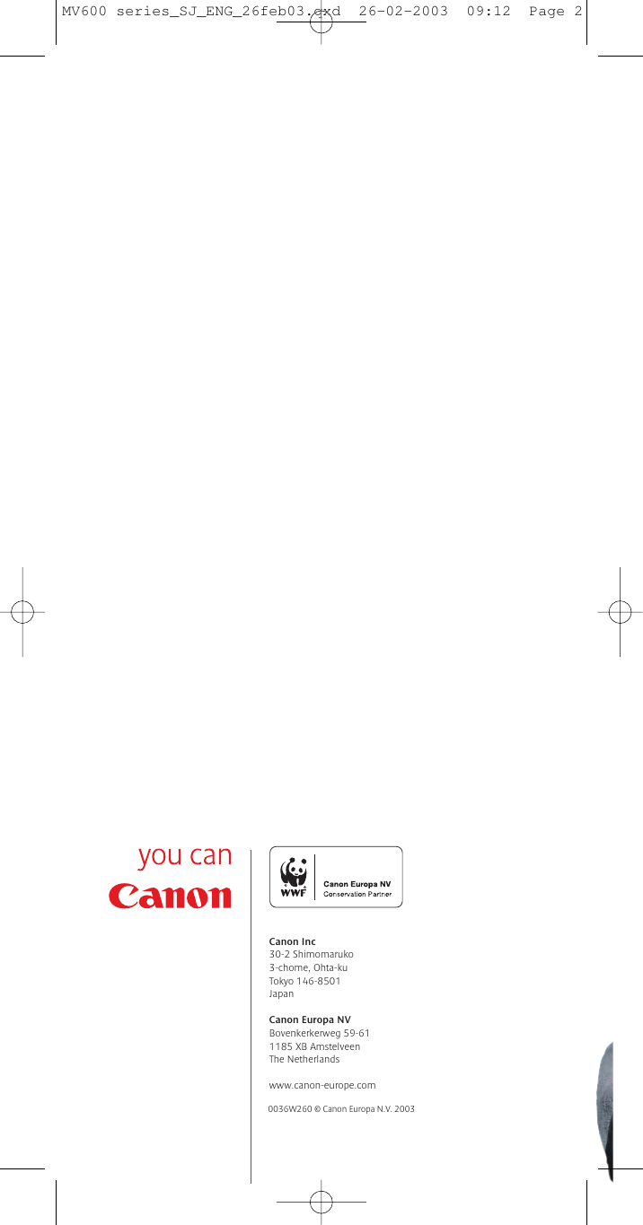 Page 8 of 8 - Canon Canon-Mv600-Users-Manual- MV600 Series_SJ_ENG_26feb03  Canon-mv600-users-manual