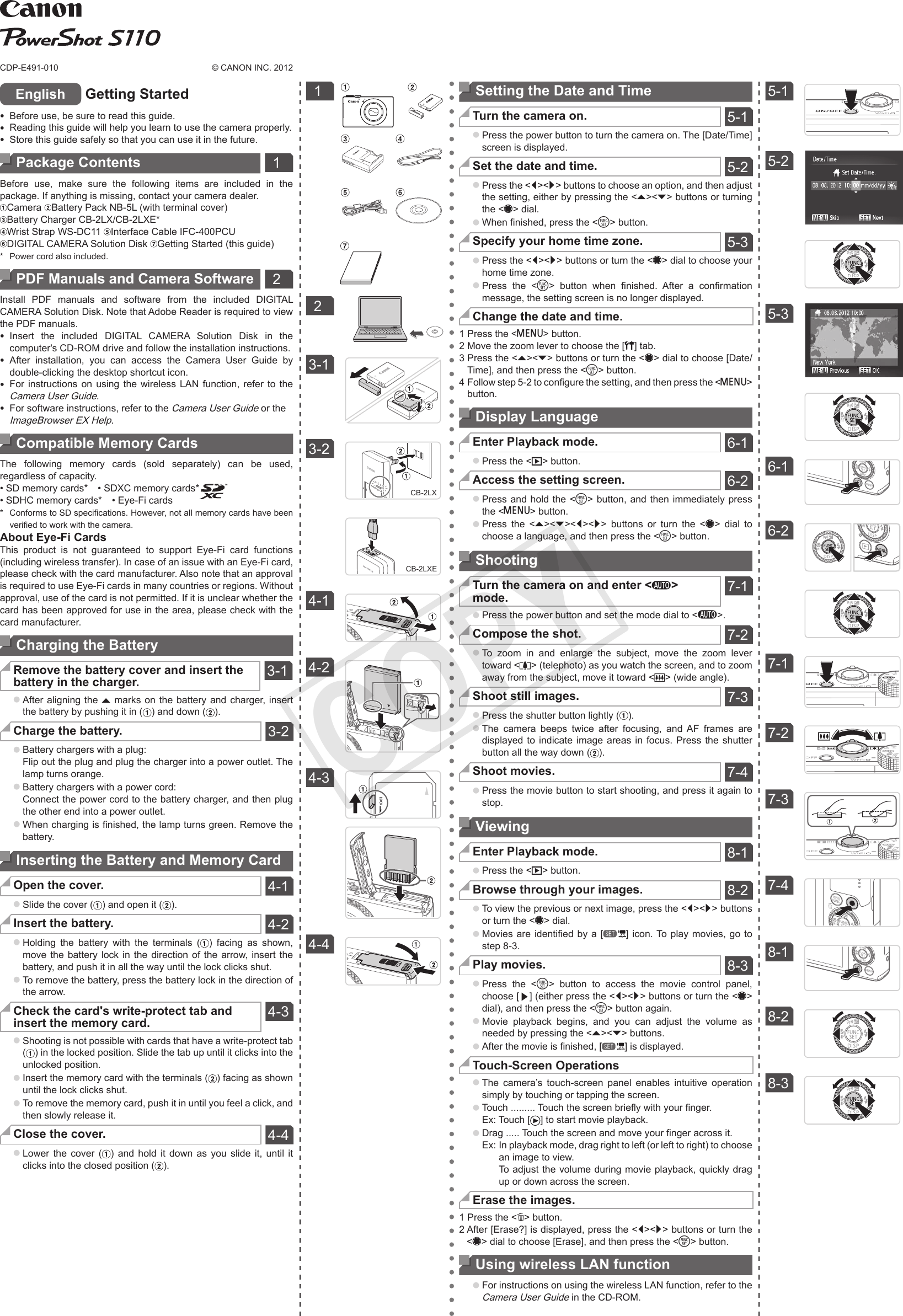 Page 1 of 2 - Canon Canon-Powershot-S110-Quick-Start-Guide