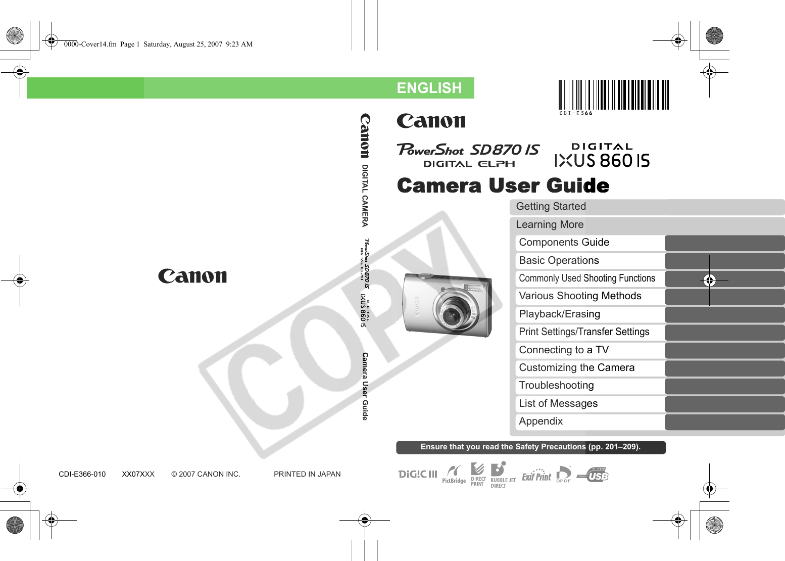 Canon Powershot Sd870 Is Silver Owners Manual