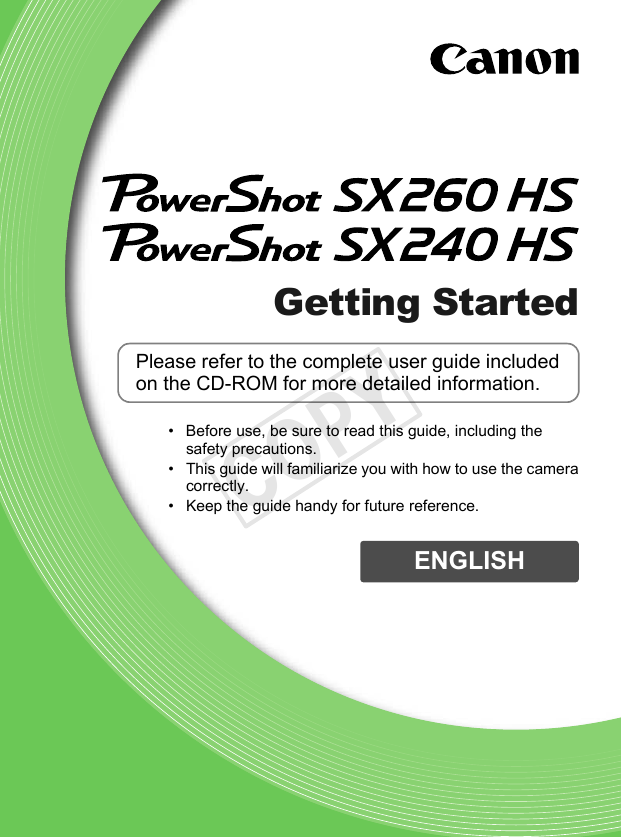 Canon Powershot Sx240 Hs Getting Started Guide