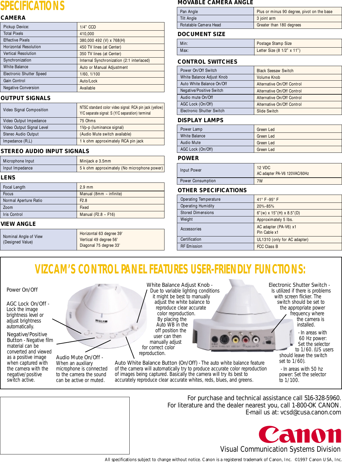 Canon Vizcam 1000 Owners Manual
