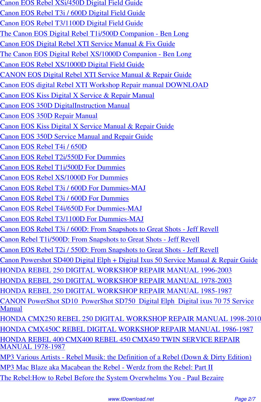 Page 2 of 7 - Canon Canon-Webcam-Eos350D-Users-Manual- EOS 350D / KISS DIGITAL N REBEL XT SERVICE & REPAIR MANUAL  Canon-webcam-eos350d-users-manual