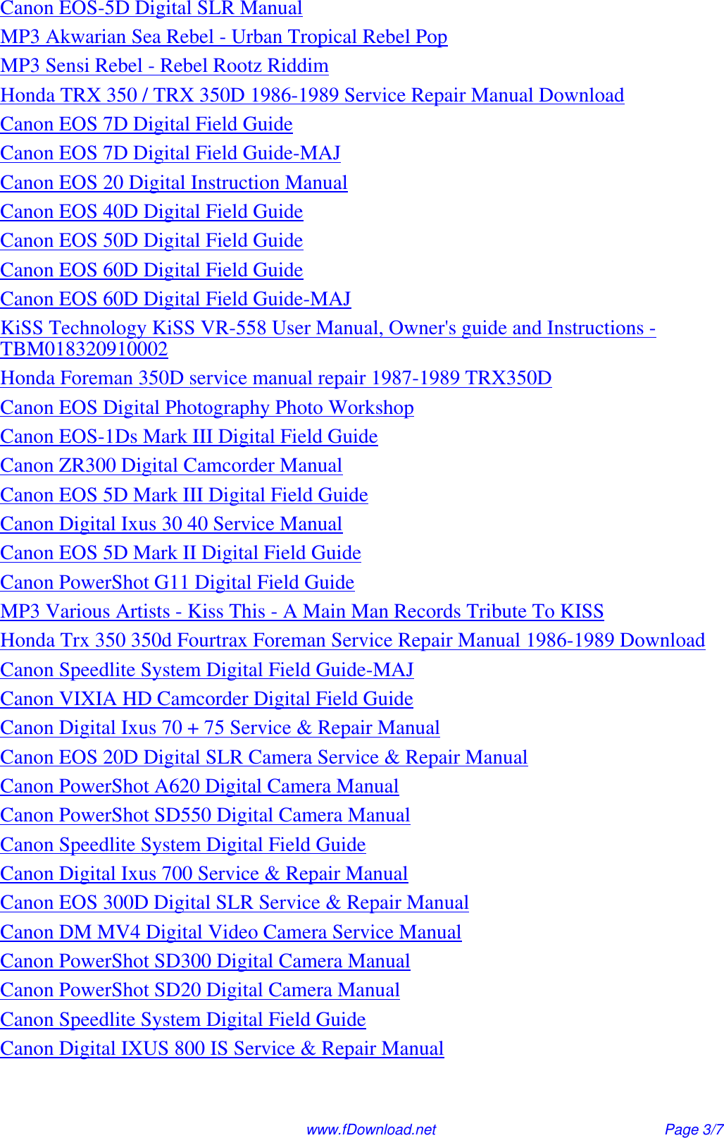 Page 3 of 7 - Canon Canon-Webcam-Eos350D-Users-Manual- EOS 350D / KISS DIGITAL N REBEL XT SERVICE & REPAIR MANUAL  Canon-webcam-eos350d-users-manual