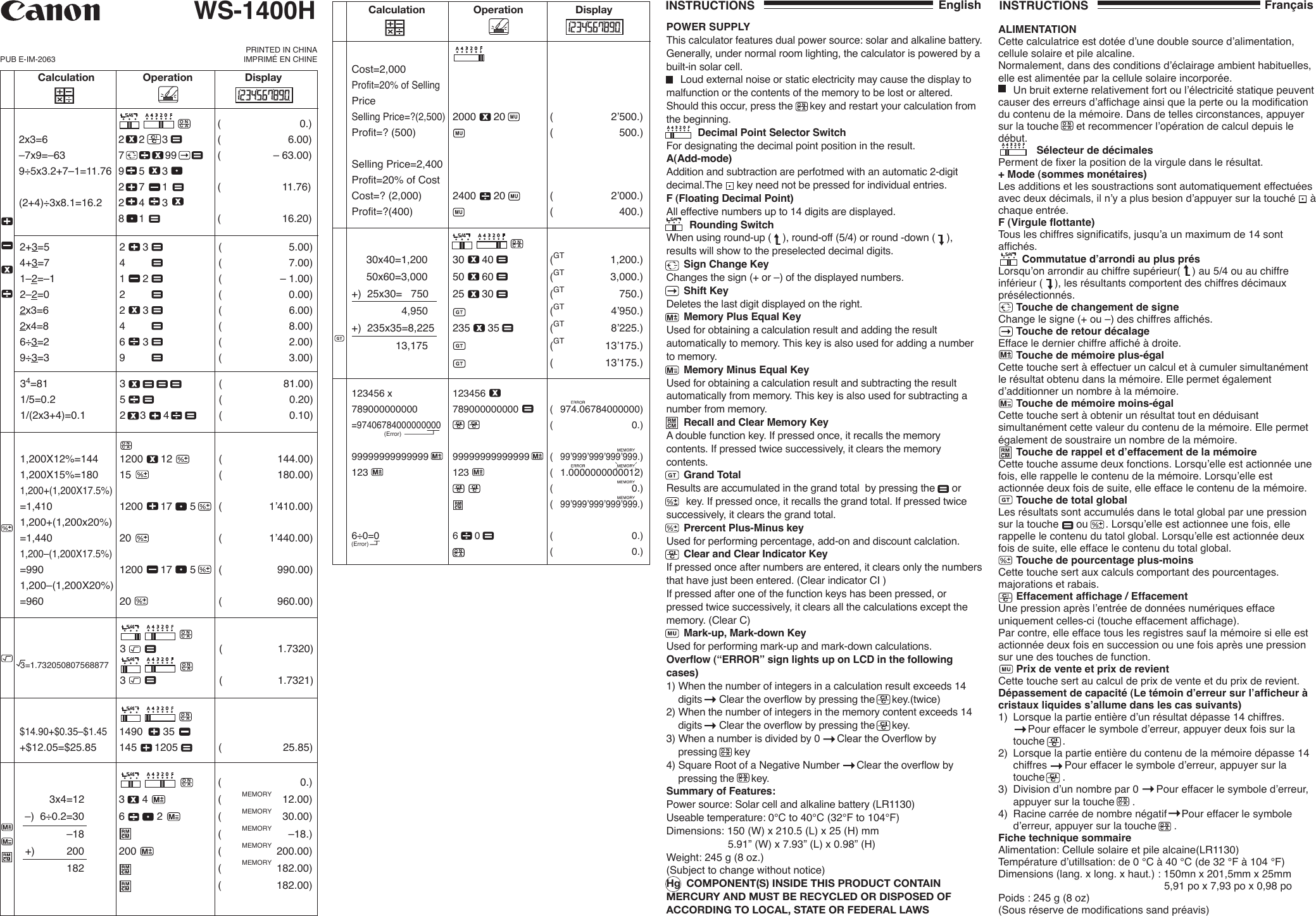 Page 2 of 2 - Canon Canon-Ws-1400H-Owner-S-Manual WS-1400H Front