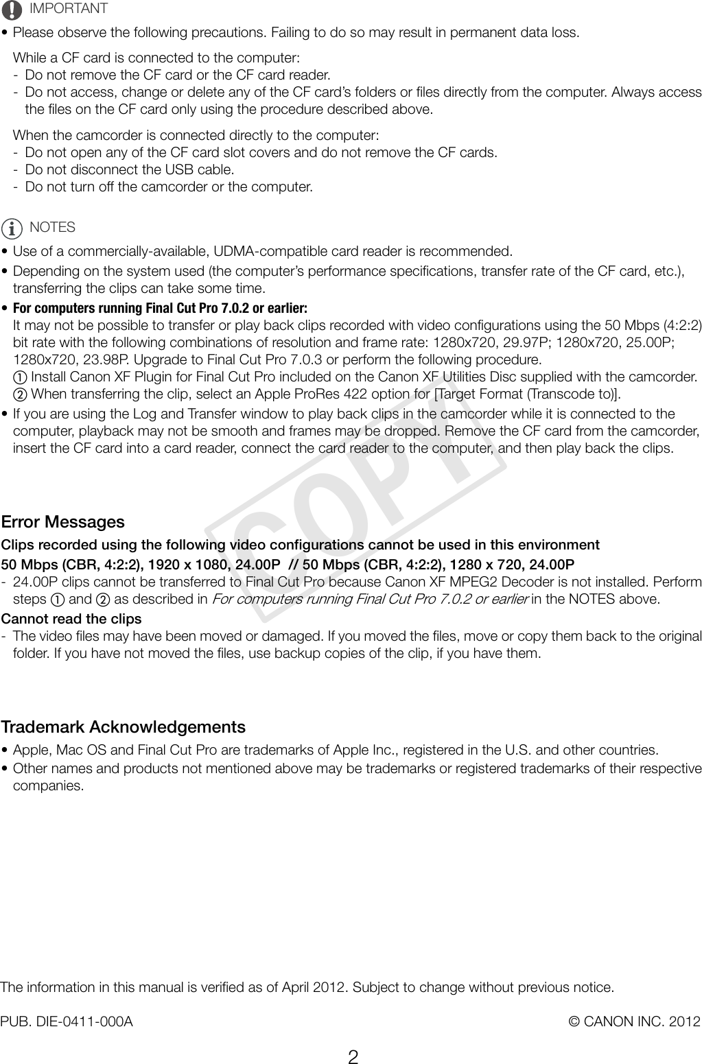 Page 2 of 2 - Canon Canon-Xf100-Instruction-Guide-  Canon-xf100-instruction-guide