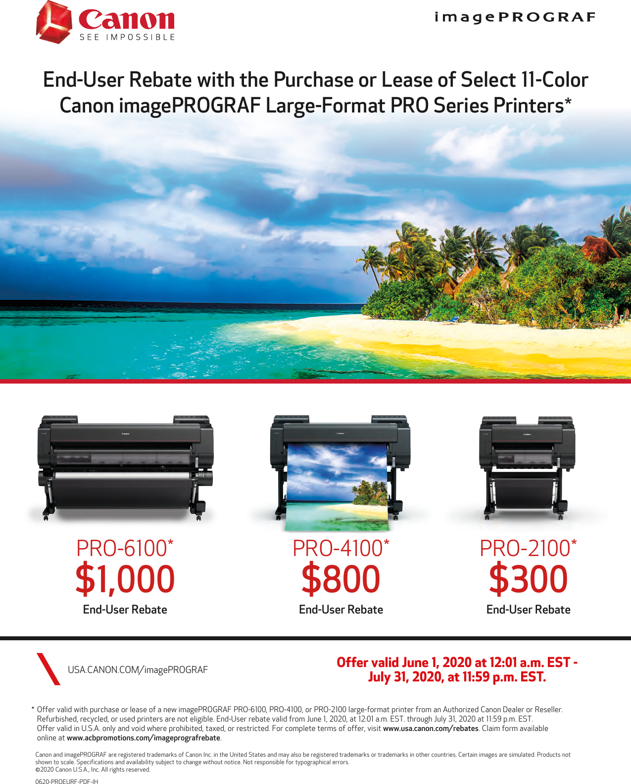 Canon ImagePROGRAF End User Rebate For PRO Series Flyer Large Format 