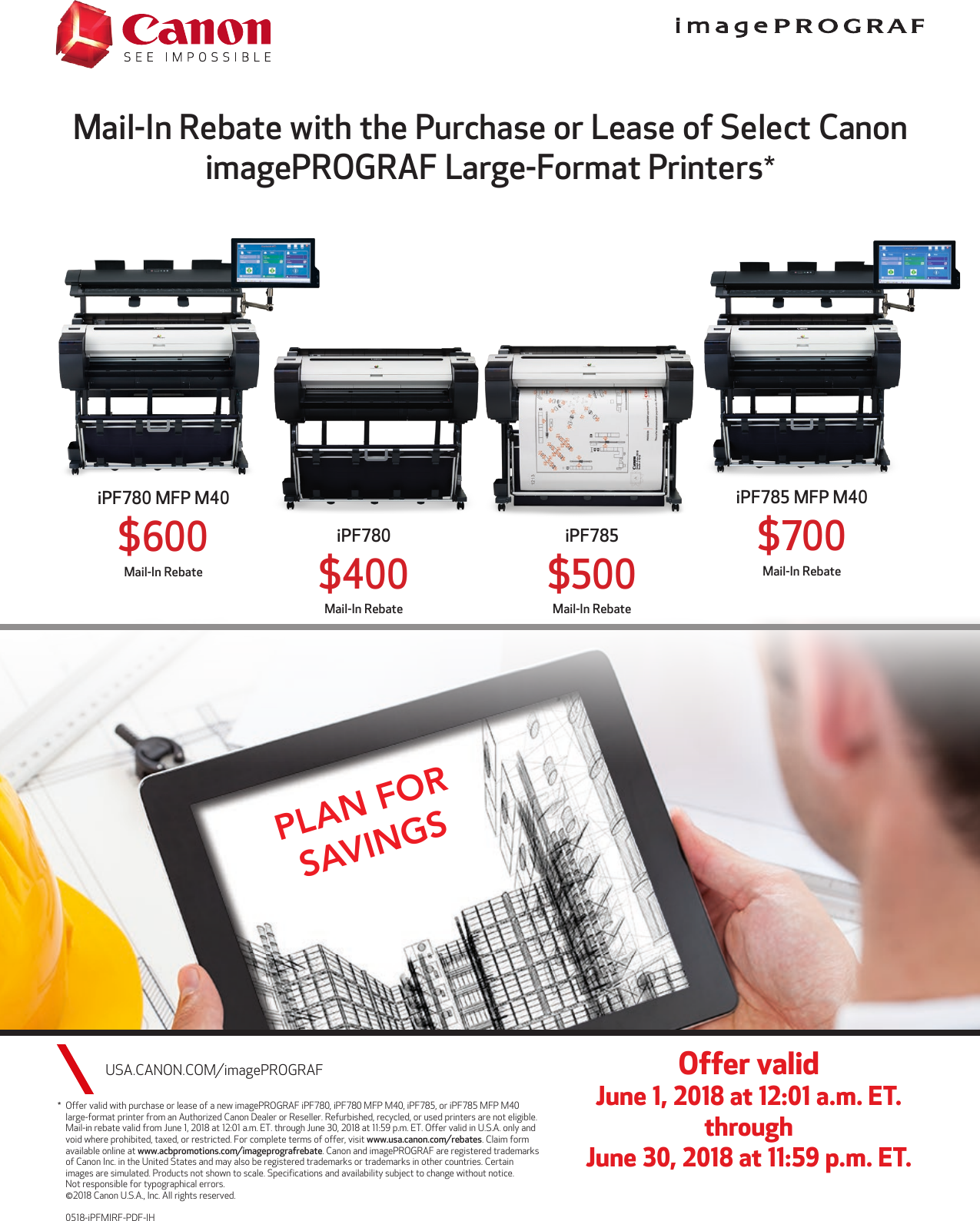 Page 1 of 3 - Canon  Image PROGRAF Mail-in-Rebate I PF78X-Srs-End User Rebate-June2018