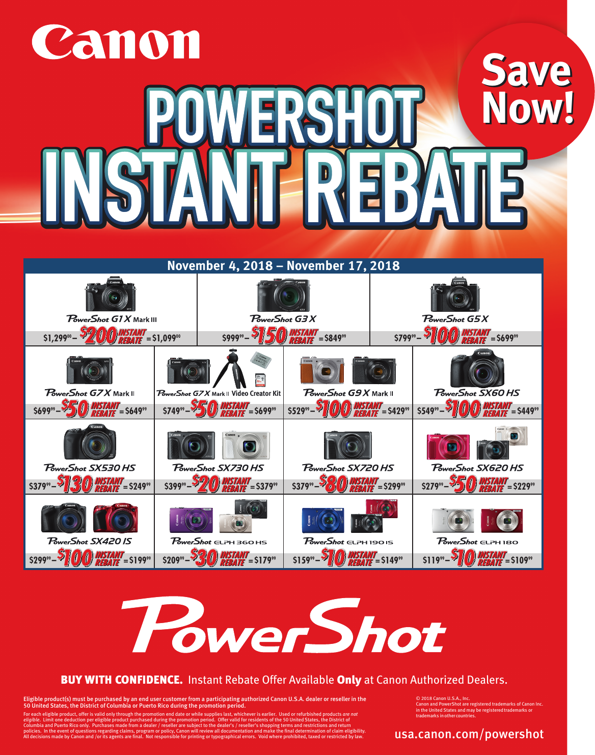 Canon Power Shot Instant Rebate Powershot Promotion 110418 111718
