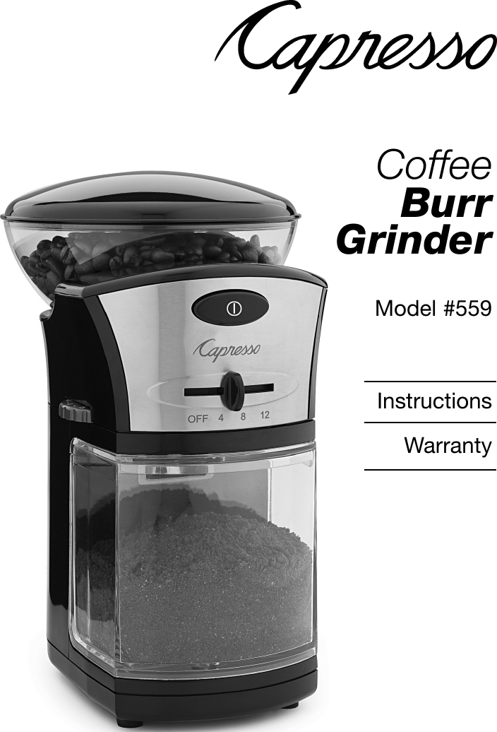 Page 1 of 6 - Capresso Capresso-Coffee-Burr-Grinder--559-Owner-S-Manual