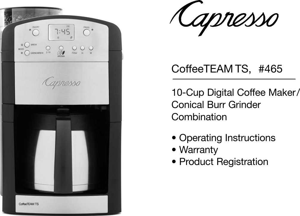 capresso 465 coffee maker parts