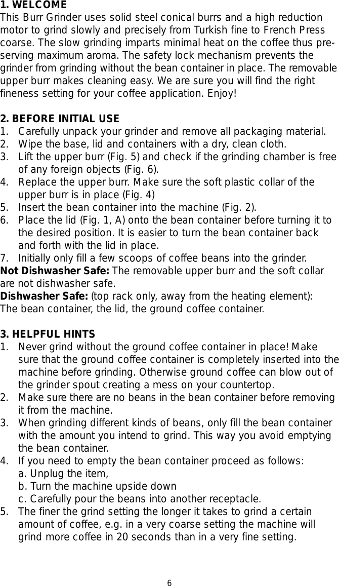 Page 6 of 11 - Capresso Capresso-Infinity-Conical-Burr-Grinder-Owner-S-Manual Single Pages