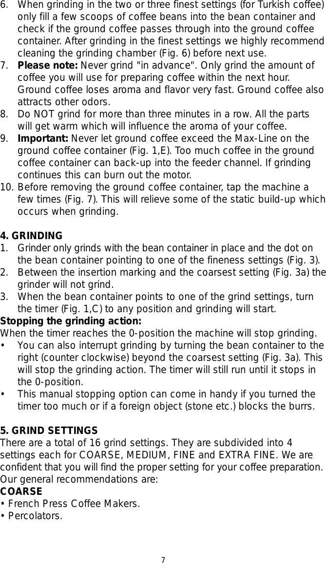 Page 7 of 11 - Capresso Capresso-Infinity-Conical-Burr-Grinder-Owner-S-Manual Single Pages