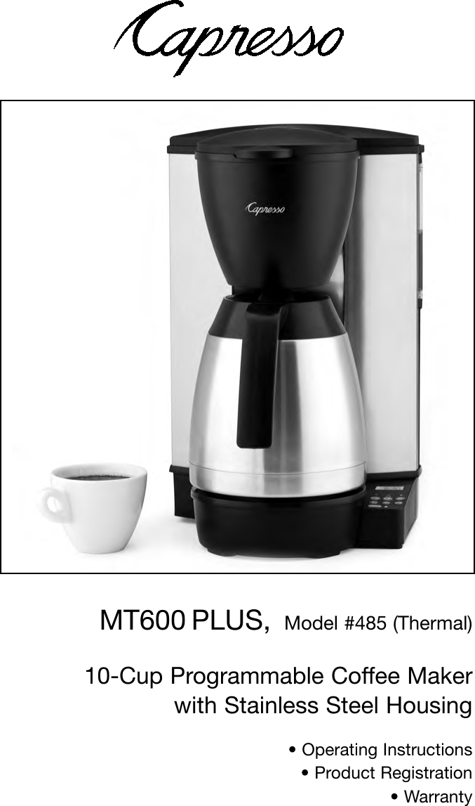 Page 1 of 12 - Capresso Capresso-Mt600-Plus-485-Users-Manual- MT500 IB 9/06  Capresso-mt600-plus-485-users-manual