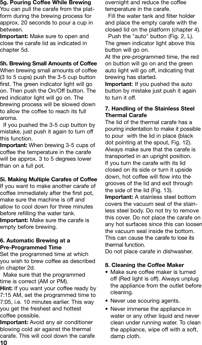 Page 10 of 12 - Capresso Capresso-Mt600-Plus-485-Users-Manual- MT500 IB 9/06  Capresso-mt600-plus-485-users-manual