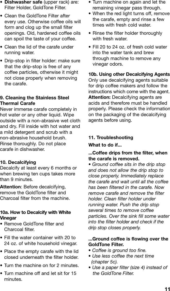 Page 11 of 12 - Capresso Capresso-Mt600-Plus-485-Users-Manual- MT500 IB 9/06  Capresso-mt600-plus-485-users-manual