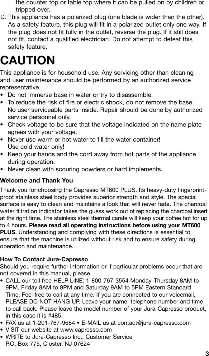 Page 3 of 12 - Capresso Capresso-Mt600-Plus-485-Users-Manual- MT500 IB 9/06  Capresso-mt600-plus-485-users-manual