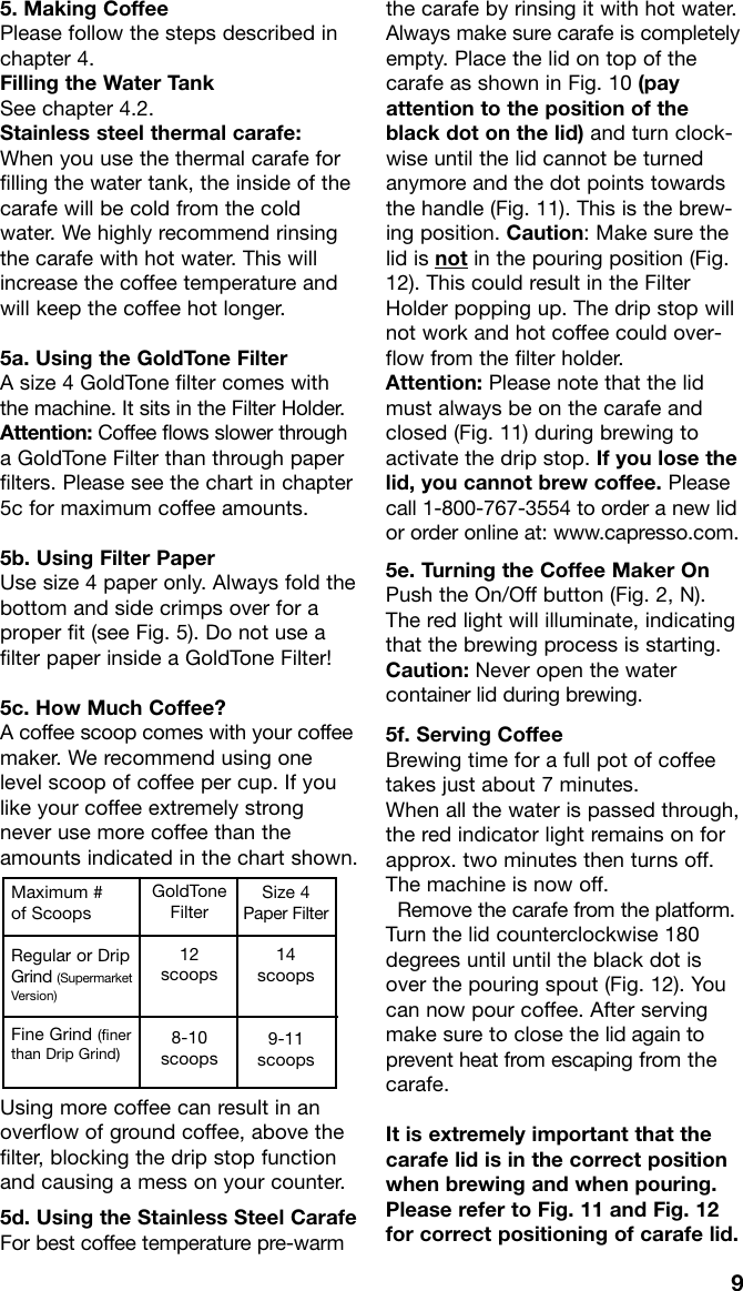 Page 9 of 12 - Capresso Capresso-Mt600-Plus-485-Users-Manual- MT500 IB 9/06  Capresso-mt600-plus-485-users-manual