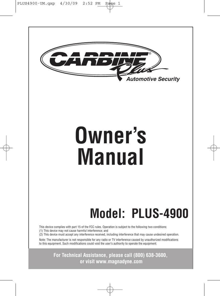 Page 1 of 12 - Carbine Carbine-Plus-Plus-4900-Users-Manual- M11RF-LCD_UM  Carbine-plus-plus-4900-users-manual