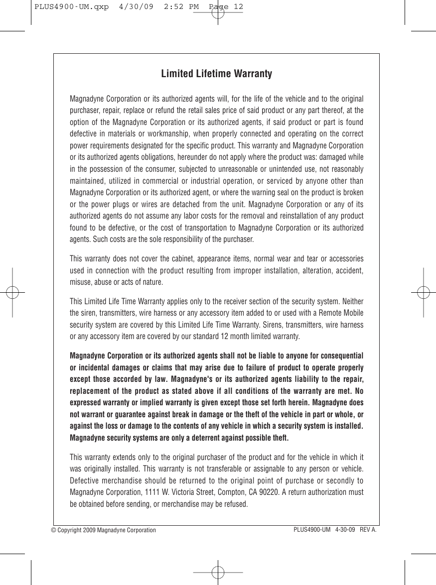 Page 12 of 12 - Carbine Carbine-Plus-Plus-4900-Users-Manual- M11RF-LCD_UM  Carbine-plus-plus-4900-users-manual