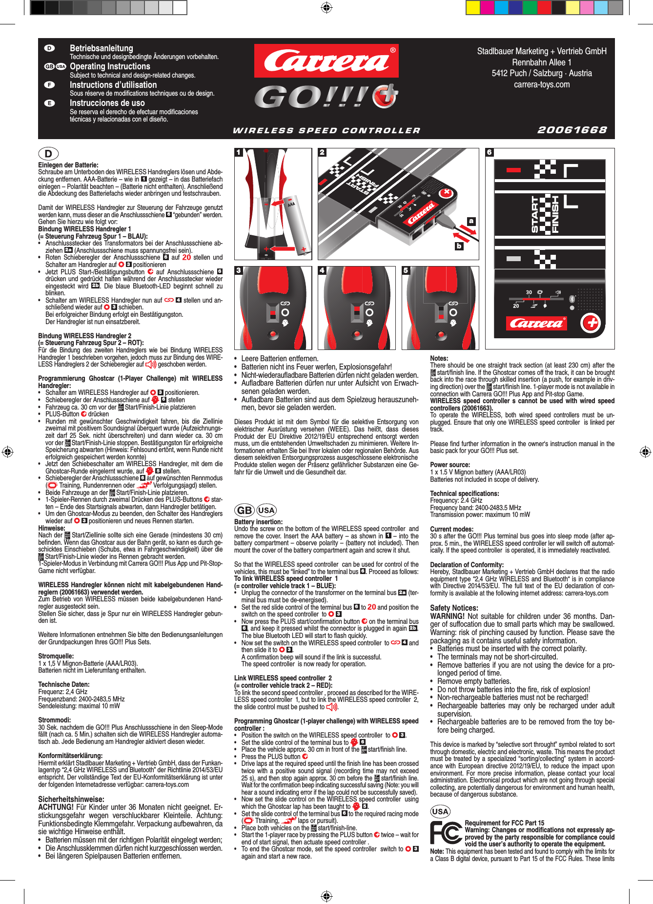 Carrera Toys 20061668 GO Plus WIRELESS+Speed Controller User Manual