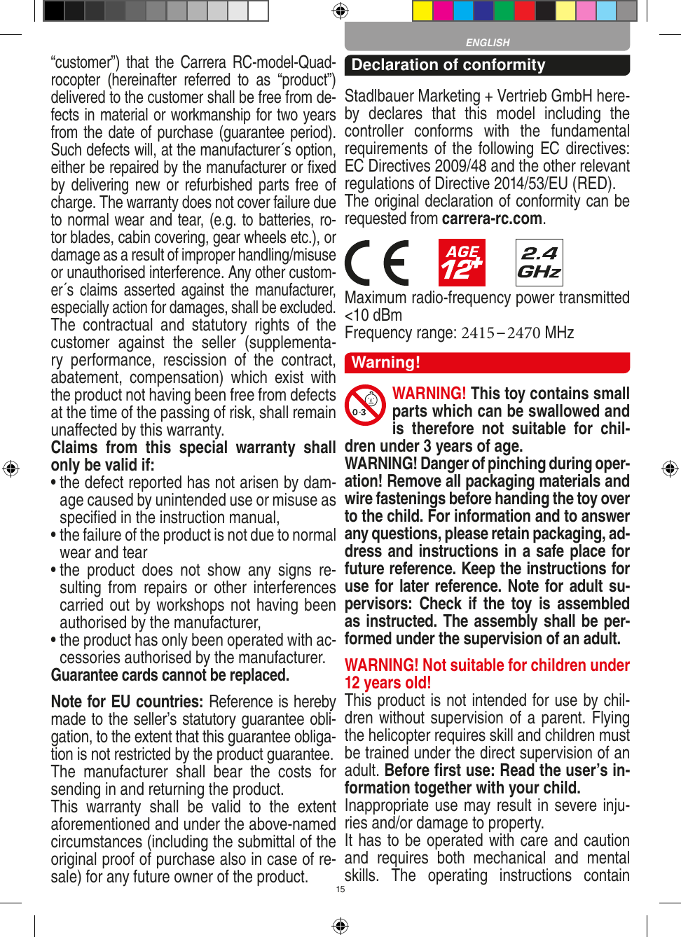 Page 15 of Carrera Toys 370401023 Short Range Device Radio Control Toy Transmitter User Manual 