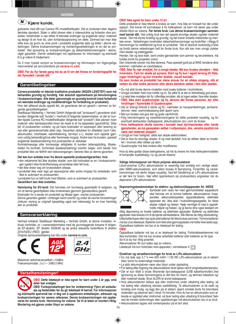 Page 70 of Carrera Toys 370401023 Short Range Device Radio Control Toy Transmitter User Manual 