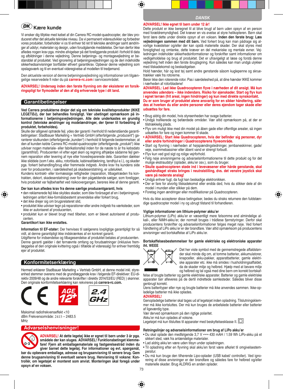 Page 73 of Carrera Toys 370401023 Short Range Device Radio Control Toy Transmitter User Manual 