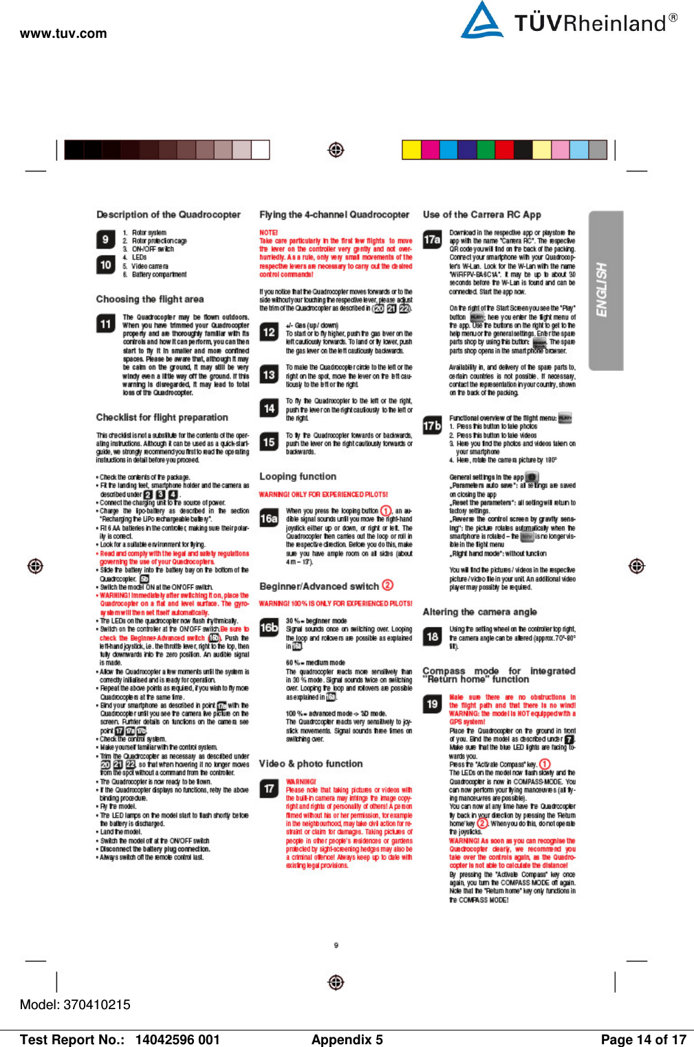 www.tuv.com   Test Report No.:  14042596 001  Appendix 5  Page 14 of 17  Model: 370410215 