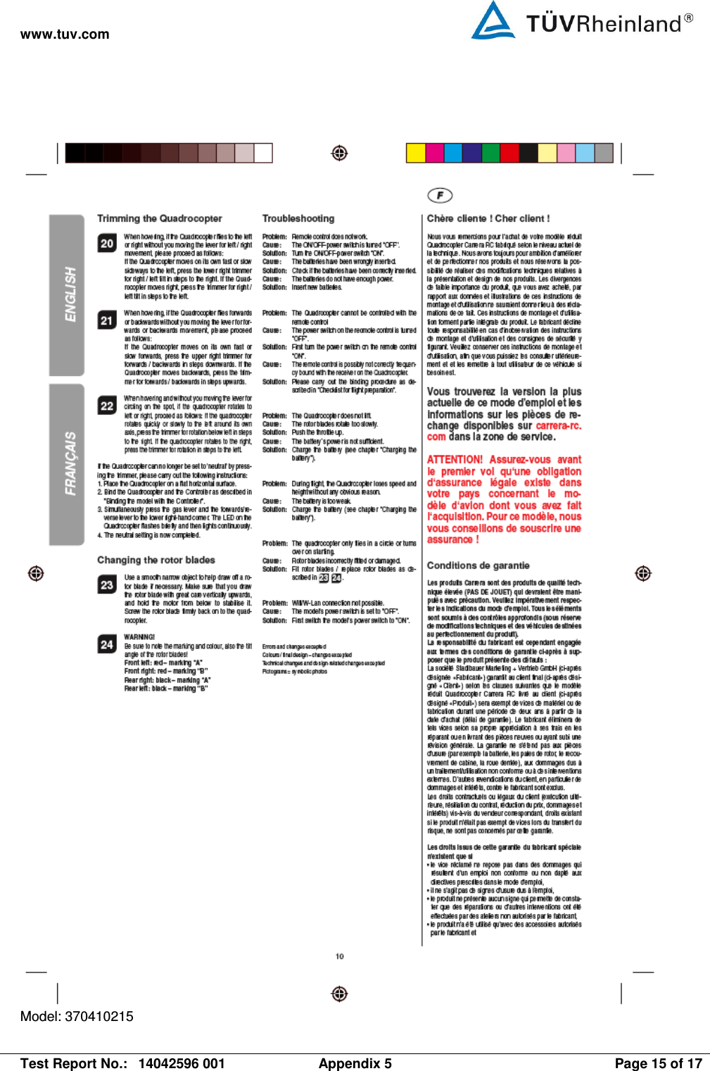 www.tuv.com   Test Report No.:  14042596 001  Appendix 5  Page 15 of 17  Model: 370410215 