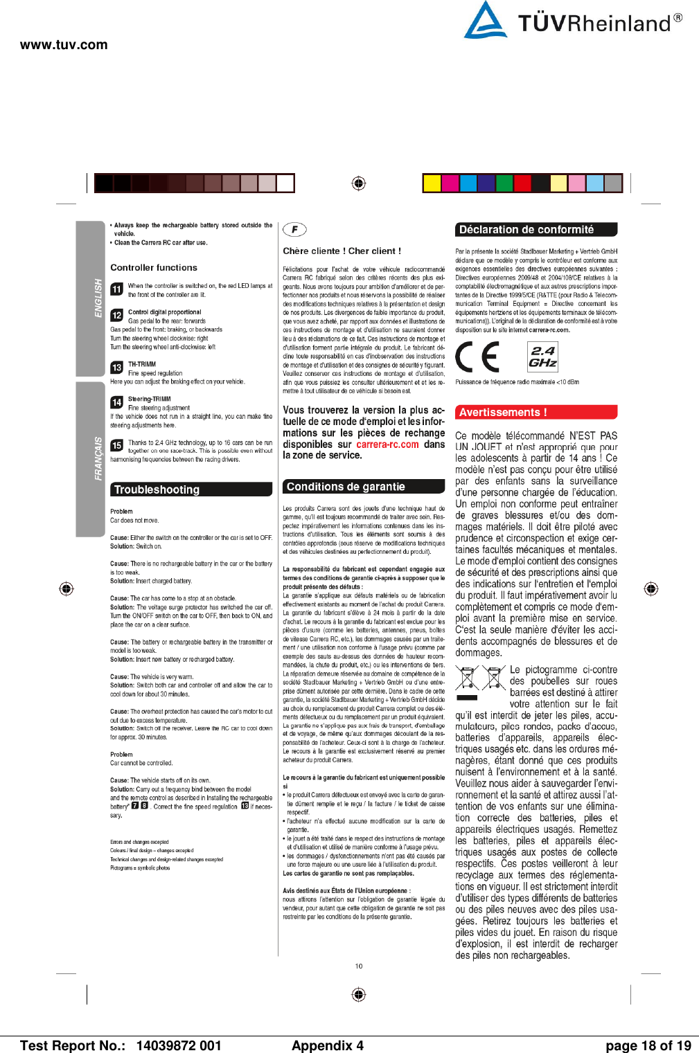 www.tuv.com   Test Report No.:  14039872 001  Appendix 4  page 18 of 19   