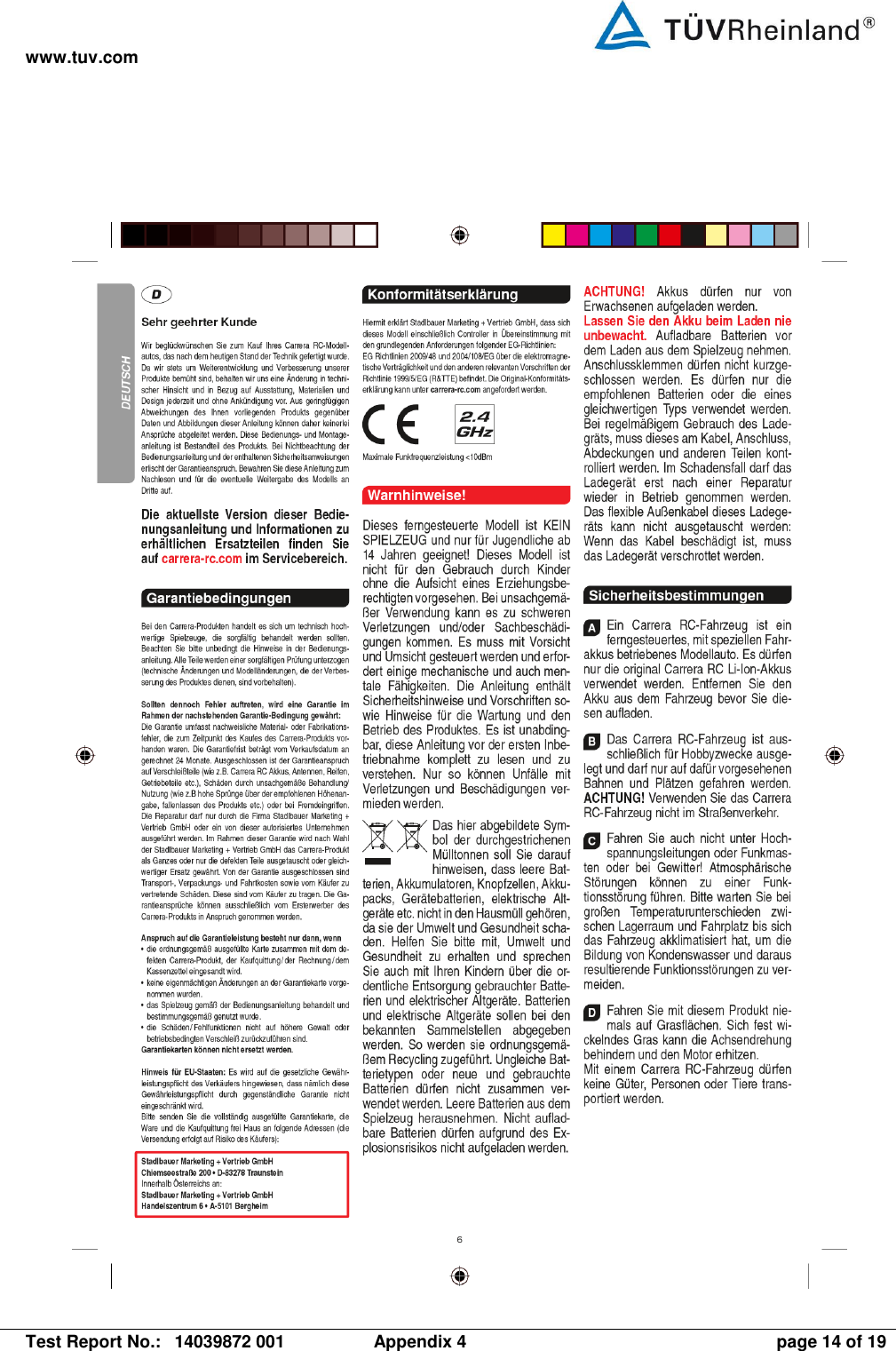 www.tuv.com   Test Report No.:  14039872 001  Appendix 4  page 14 of 19   