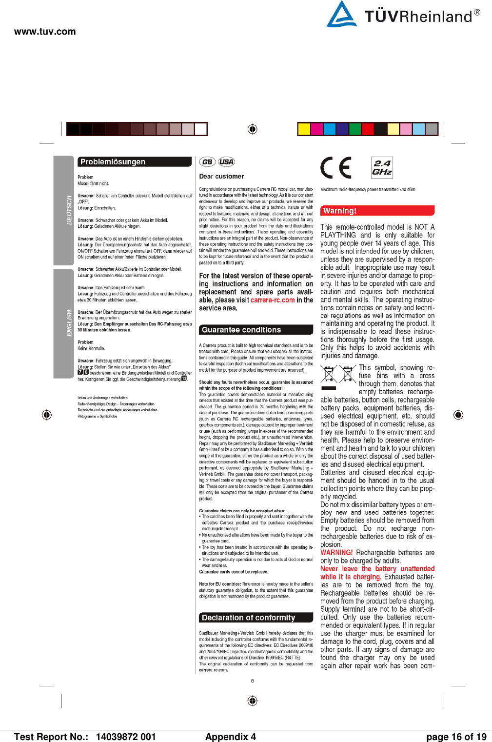 www.tuv.com   Test Report No.:  14039872 001  Appendix 4  page 16 of 19   