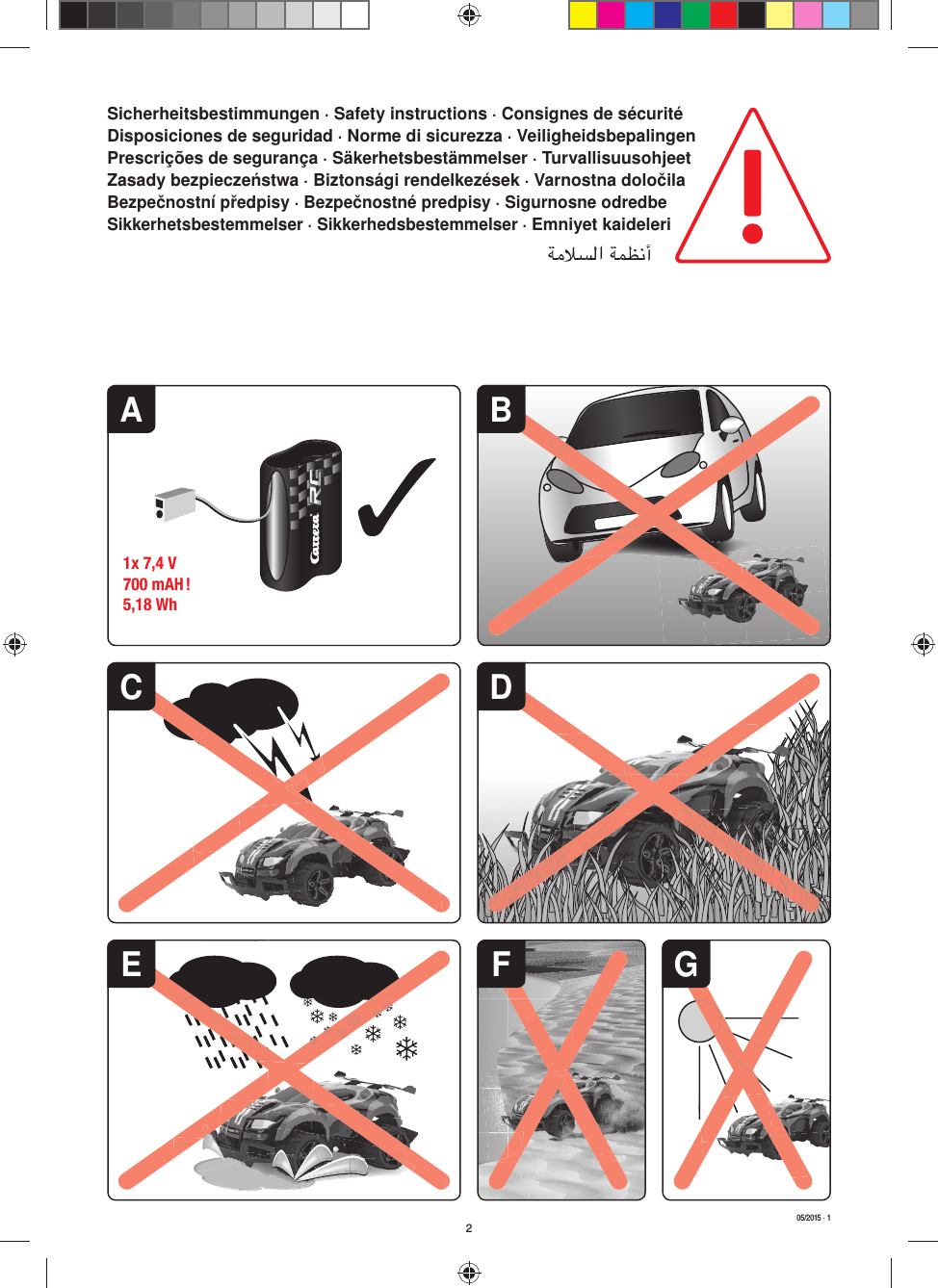 A B1x 7,4 V700 mAH !5,18 WhDFECG205/2015 · 1Sicherheitsbestimmungen · Safety instructions · Consignes de sécuritéDisposiciones de seguridad · Norme di sicurezza · VeiligheidsbepalingenPrescrições de segurança · Säkerhetsbestämmelser · Turvallisuusohjeet Zasady bezpieczeństwa · Biztonsági rendelkezések · Varnostna določilaBezpečnostní předpisy · Bezpečnostné predpisy · Sigurnosne odredbeSikkerhetsbestemmelser · Sikkerhedsbestemmelser · Emniyet kaideleriﺔﻣﻼﺴﻟا ﺔﻤﻈﻧأ   