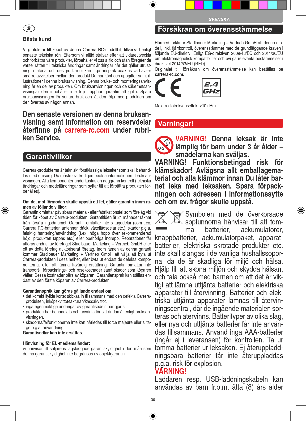 Page 39 of Carrera Toys 370900051 Short Range Device,Radio Controlled Toy Transmit User Manual 