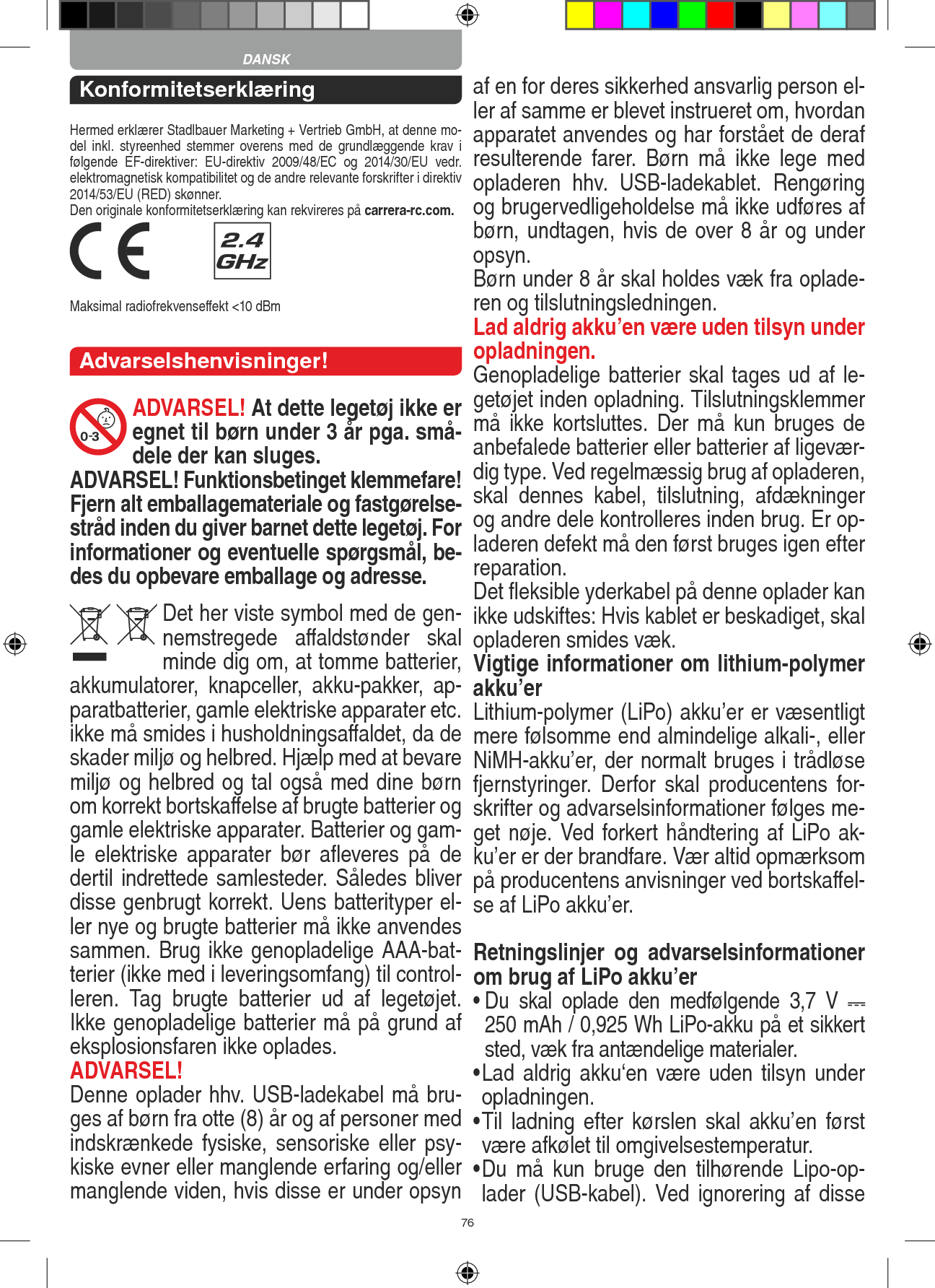 Page 76 of Carrera Toys 370900051 Short Range Device,Radio Controlled Toy Transmit User Manual 